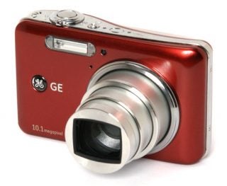 GE E1050TW 10.1-megapixel digital camera in red.