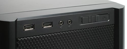 Close-up of Wired2Fire Diablo MaXcore Gaming PC front ports.
