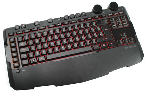 Microsoft SideWinder X6 Keyboard with red backlit keys.