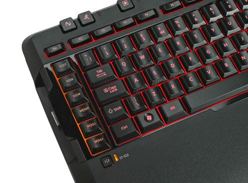 Microsoft SideWinder X6 Keyboard with red backlight keys.