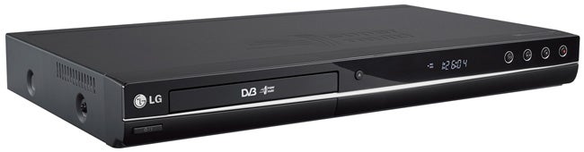 LG DRT389H DVD Recorder front view on a black background.