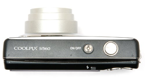 Nikon CoolPix S560 camera top view showing buttons.