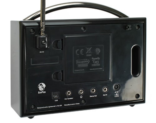 Back view of Pure Evoke Flow digital radio showing ports and labels.