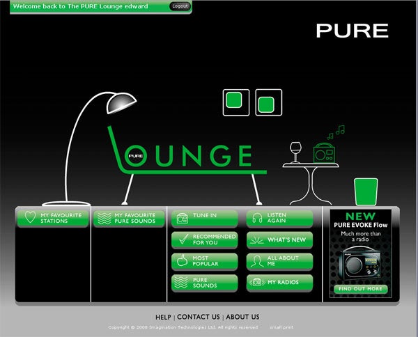 Screenshot of Pure Evoke Flow digital radio interface.