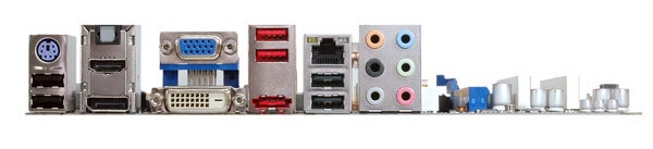 Rear panel ports of Asus P5N7A-VM motherboard.