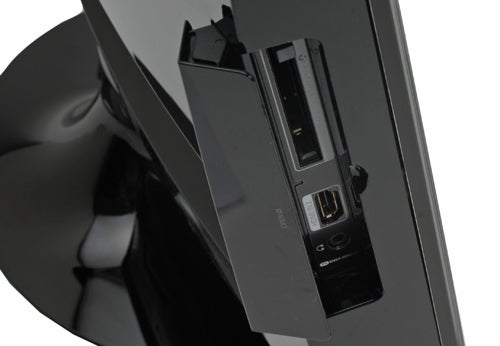 Close-up of Samsung SyncMaster T220HD monitor's connectivity ports.