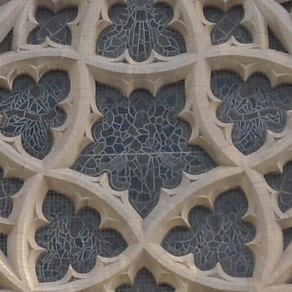 Close-up of Gothic stone window tracery patterns