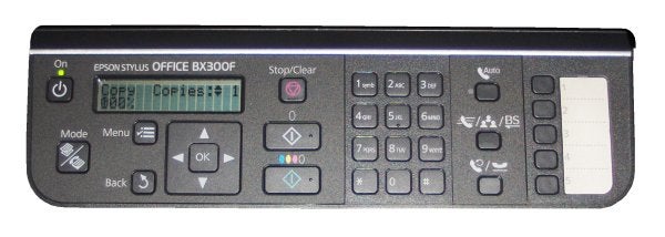 Epson Stylus Office BX300F printer control panel.