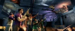 Saints Row 2 video game action scene with characters and gunfire.