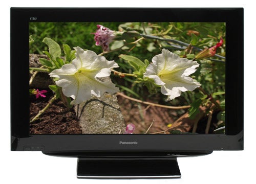 Panasonic Viera 32-inch LCD TV displaying vivid floral scene.