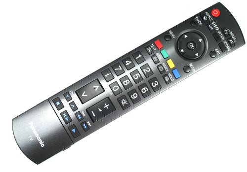 Panasonic Viera TV remote control on white background.