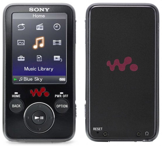 Sony Walkman NWZ-E436F 4GB frontal and back view.