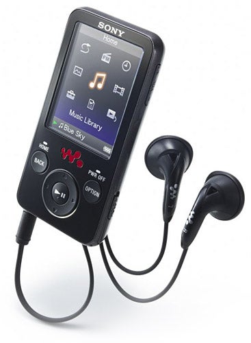Sony Walkman NWZ-E436F 4GB with earphones on white background.