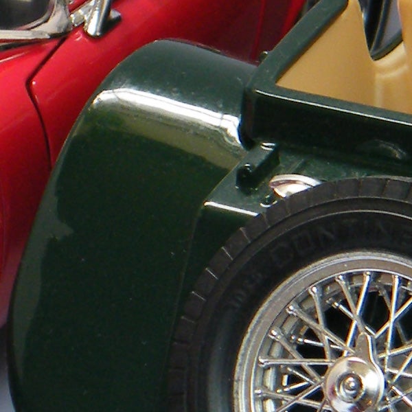 Close-up of a model car wheel and fender