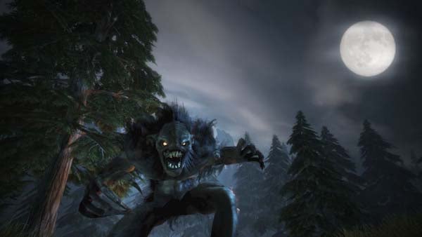 Werewolf-like creature in Fable II game scene at night.