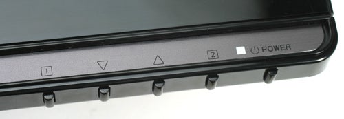 Close-up of Iiyama ProLite monitor buttons and power symbol.