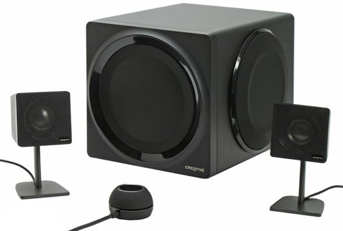 Creative GigaWorks T3 2.1 speakers with subwoofer and control pod.