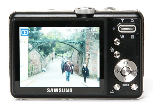 Samsung L310W digital camera displaying a photo on its screen.