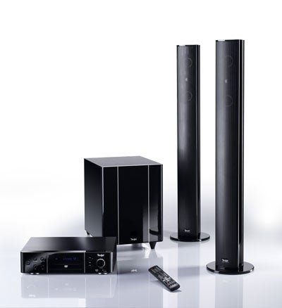 Teufel Impaq 500 home cinema system with speakers and subwoofer.