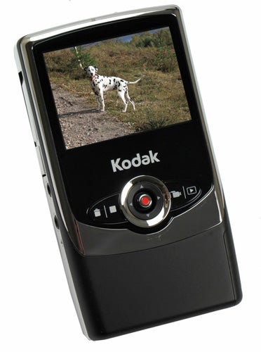 Kodak Zi6 Pocket Video Camera displaying a dog on screen.