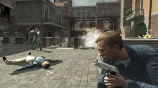 Screenshot from Quantum of Solace video game with character shooting.