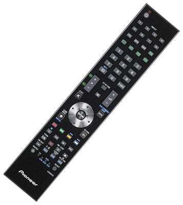 Pioneer KURO TV remote control on white background.