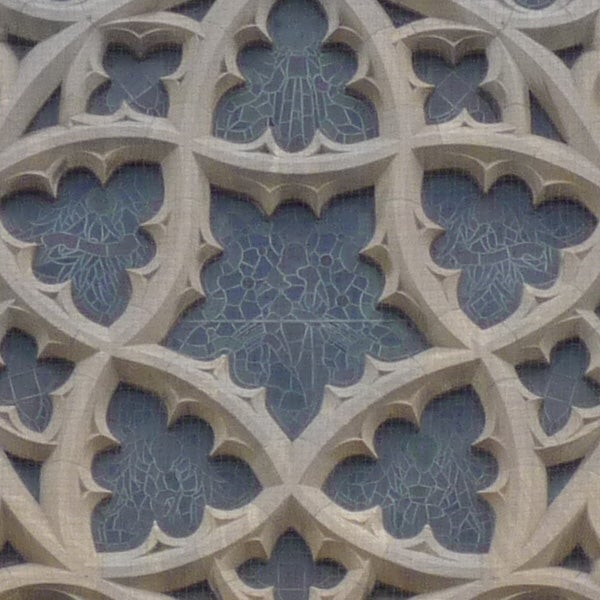 Gothic architectural stone window tracery pattern.