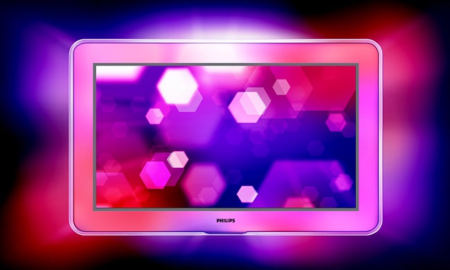 Philips Aurea LCD TV displaying colorful abstract lights.