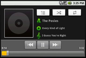 T-Mobile G1 Android Smartphone music player interface.