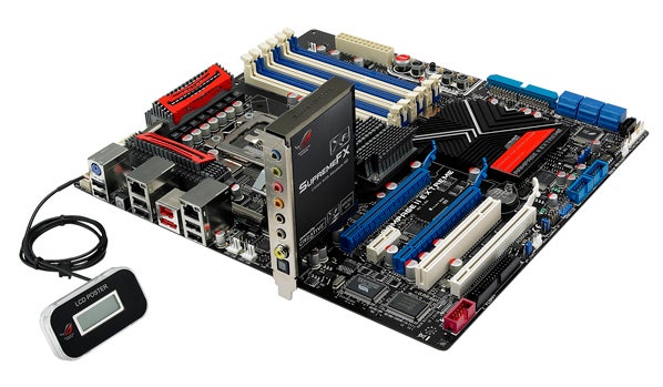 Asus Rampage II Extreme motherboard with OC Panel and cables.