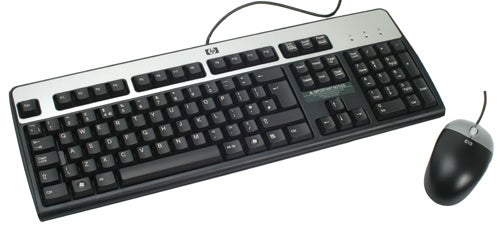 HP keyboard and mouse on white background
