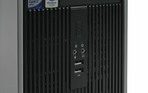 Close-up of HP Compaq dc7900 Convertible MiniTower PC front panel.