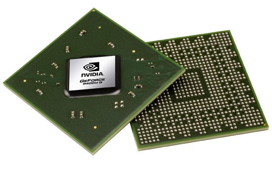 Two NVIDIA GeForce 9400M GPU chips on white background.