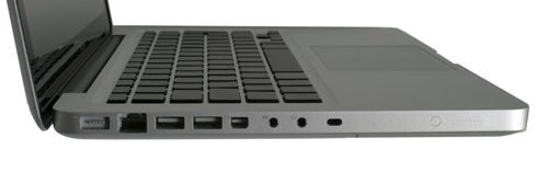 Side view of 2008 Apple MacBook 13-inch aluminum body.