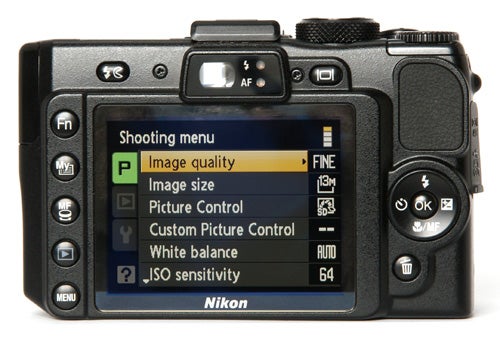 Nikon CoolPix P6000 camera showing its shooting menu screen.