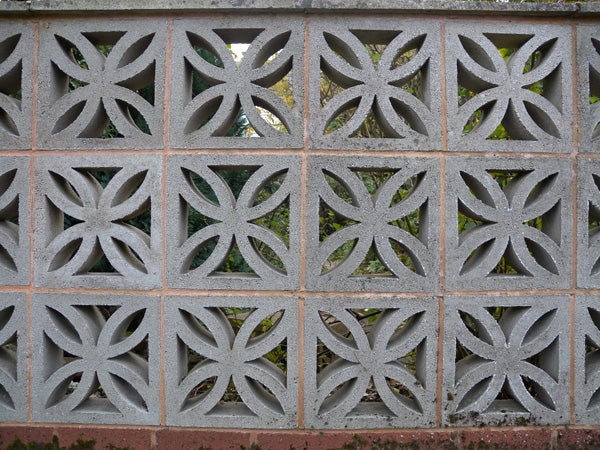 Decorative concrete block wall pattern.