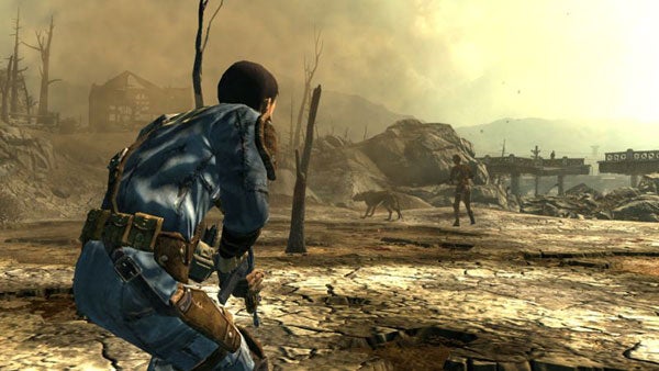 Screenshot of Fallout 3 gameplay with character in combat stance.