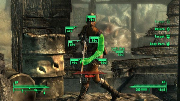 Fallout 3 gameplay screenshot showing the VATS combat system.