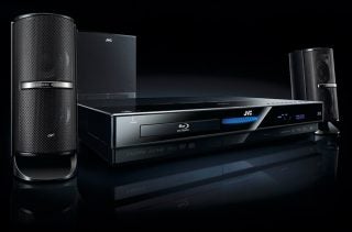 JVC NX-BD3 Blu-ray system with speakers on black background