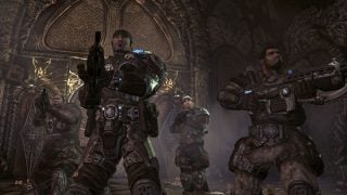 Characters in Gears of War 2 gameplay scene.