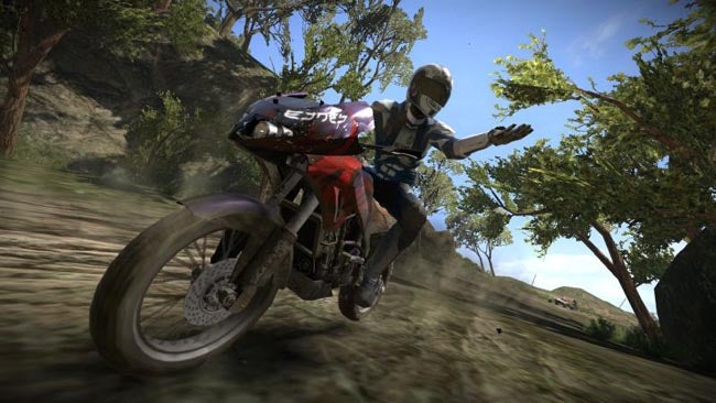 MotorStorm Pacific Rift gameplay screenshot with a motorcycle.