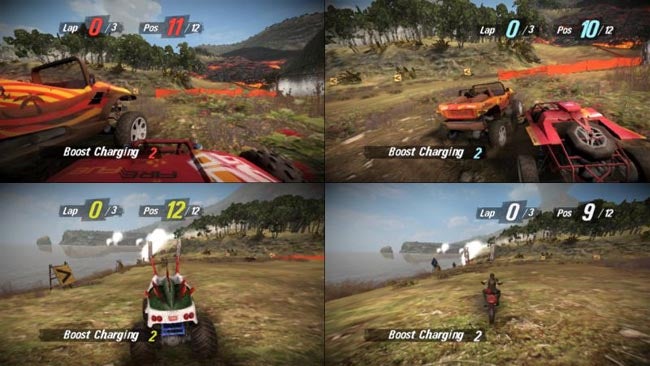 Screenshots of MotorStorm Pacific Rift gameplay showing racing action.
