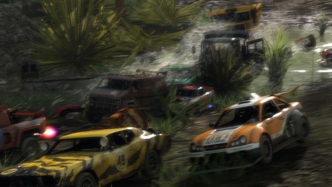 Off-road racing scene from MotorStorm Pacific Rift video game.