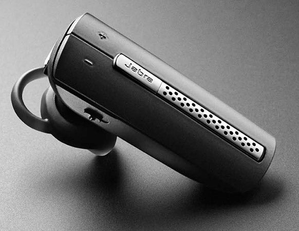 Jabra BT530 Bluetooth Headset on a gray background.