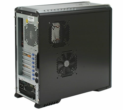 Mesh Xtreme GTX300 desktop computer case from rear angle.