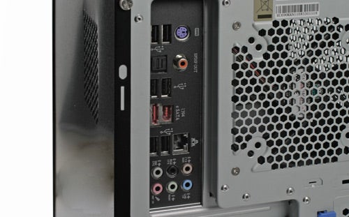 Close-up of Mesh Xtreme GTX300 computer rear ports.