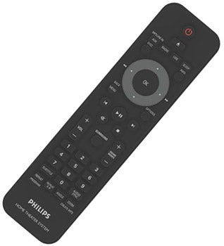 Philips home cinema system remote control on white background.