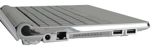 Side view of Samsung NC10 netbook with ports visible.