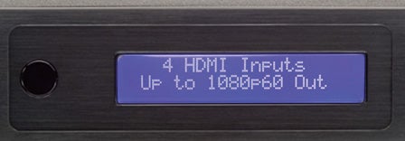 DVDO iScan VP50Pro display showing HDMI input and output specs.