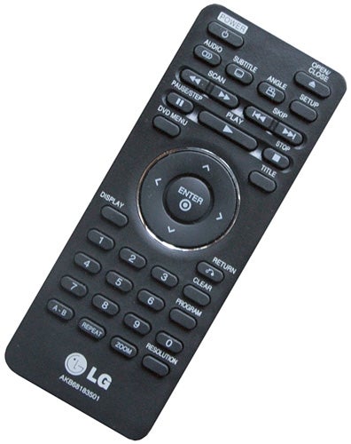 LG DVS450H DVD player remote control on white background.
